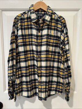 Lands' End Yellow and Navy Plaid Button-Down Shirt